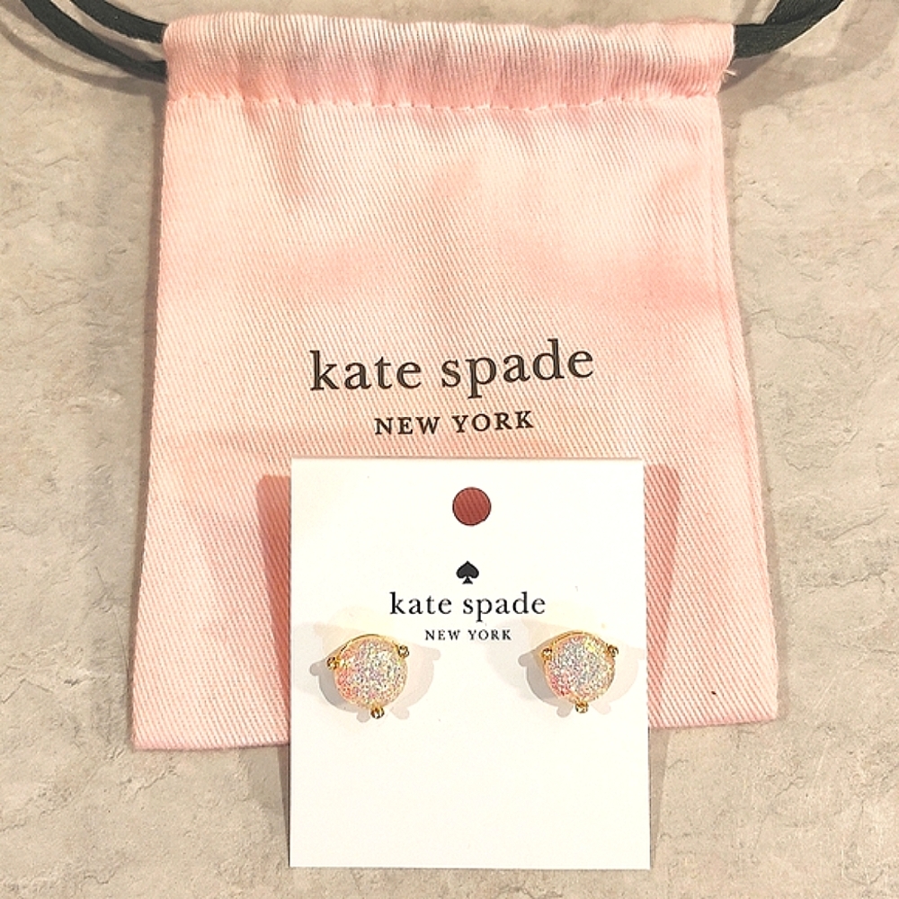 NWT KARE SPADE NEW YORK 14K GOLD PLATED RISE & SHINE OPAL GLITTER STUD EARRINGS